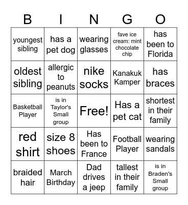 PEOPLE BINGO Card