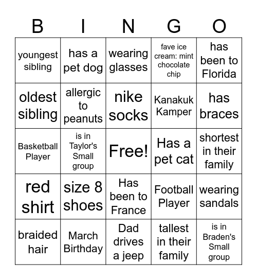 PEOPLE BINGO Card