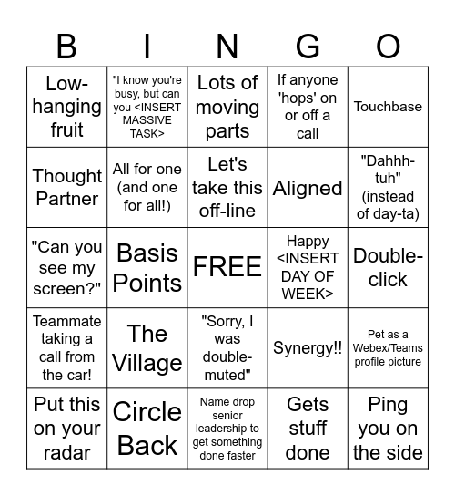 DaVita Meeting Bingo Card