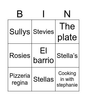 Where is Ian going to eat Bingo Card