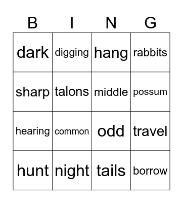 Out at night Bingo Card