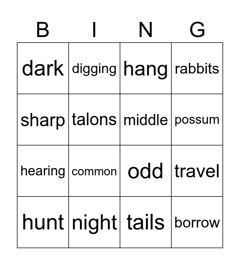 Out at night Bingo Card