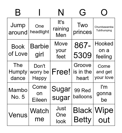 ONE HIT WONDERS Bingo Card