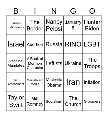 Utah Republican Caucus Bingo Card