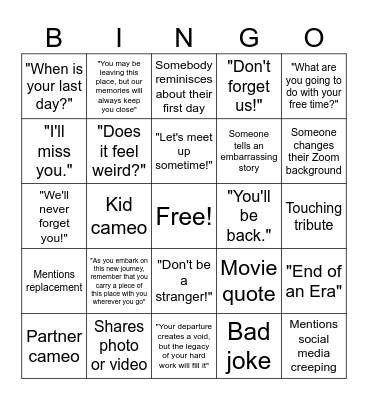Farewell bingo Card