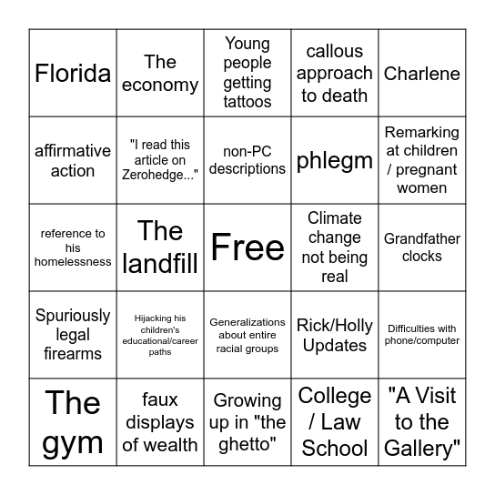 Dad Bingo Card