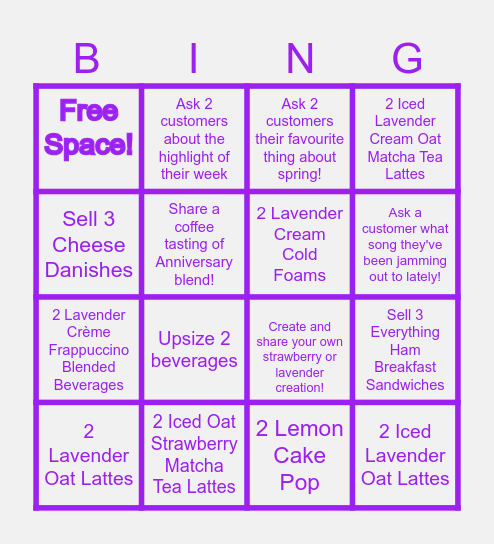 Spring into Matcha!  Live, Laugh, Lavender Bingo Card