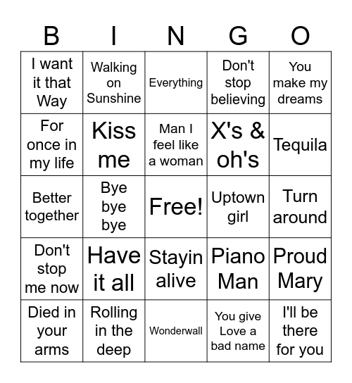 SINGING IN THE SHOWER Bingo Card