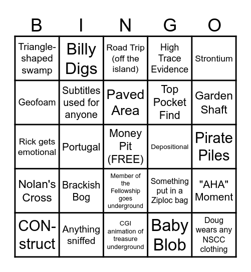 Curse of Oak Island Bingo Card