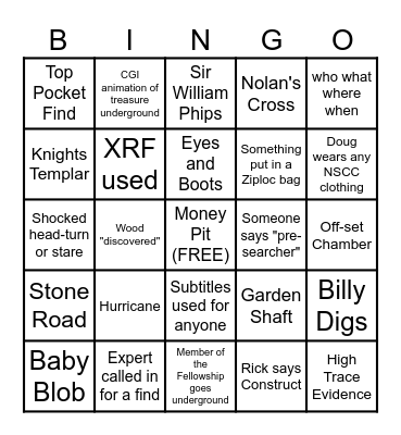 Curse of Oak Island Bingo Card