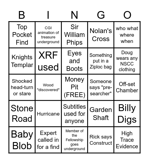 Curse of Oak Island Bingo Card