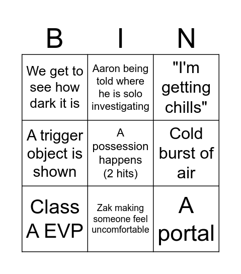 Ghost Adventures Bingo Card