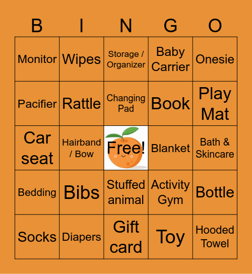 "Little Cutie" Baby Bingo Card