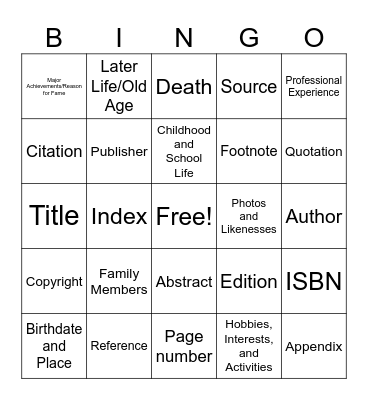 Bibliography Bingo Card