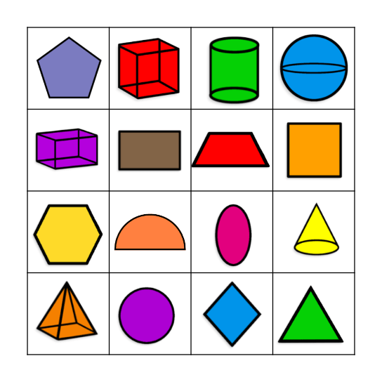 2D and 3D Shape Bingo Card