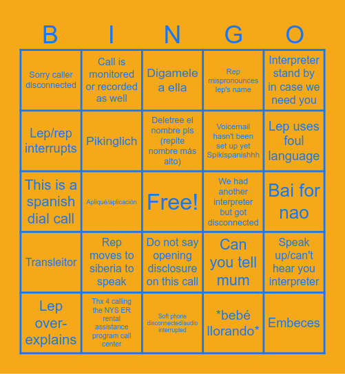 LLS Bingo Card