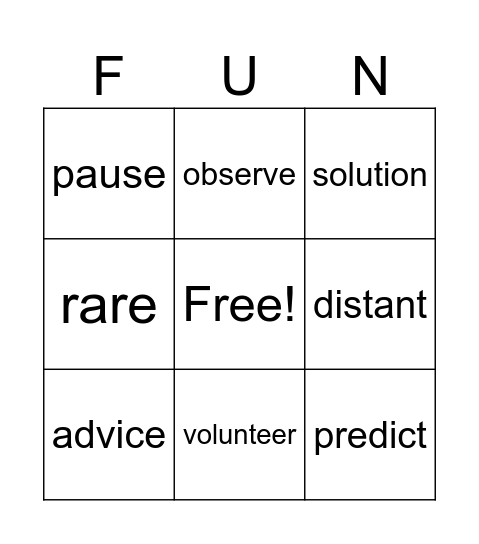 Vocabulary Bingo Card