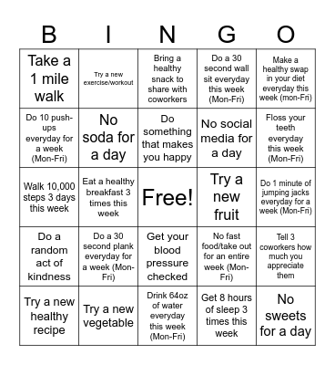 National Nutrition Month Bingo Card