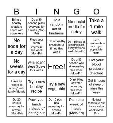 National Nutrition Month Bingo Card