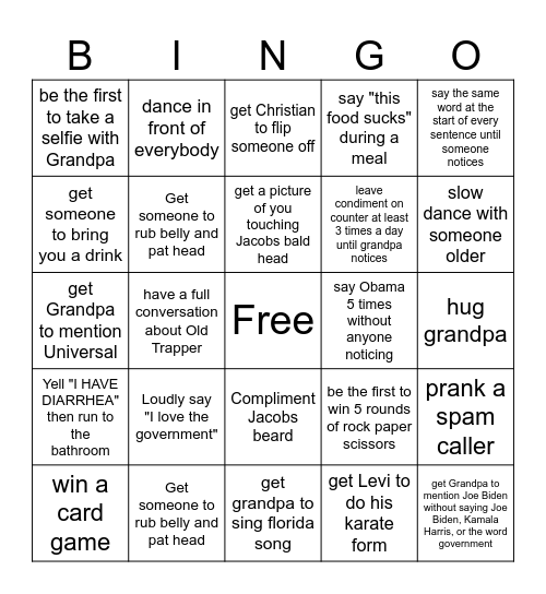 Family Bingo - John Bingo Card