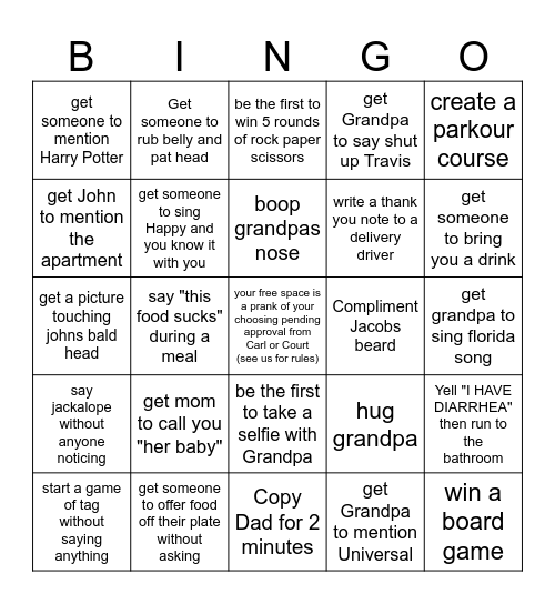 Family Bingo - Andrew Bingo Card