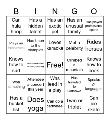 Experience Bingo Card