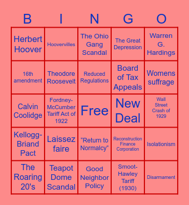 Politics of The Roaring 20s Bingo Card