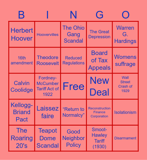 Politics of The Roaring 20s Bingo Card
