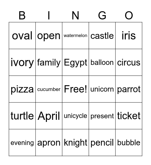 Upper Phonics Bingo Card