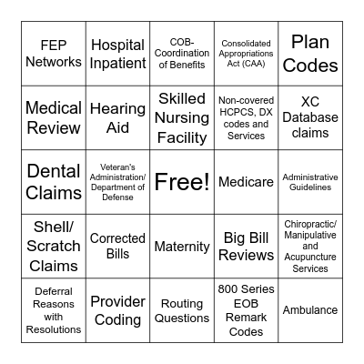 FEP OLH Bingo Card
