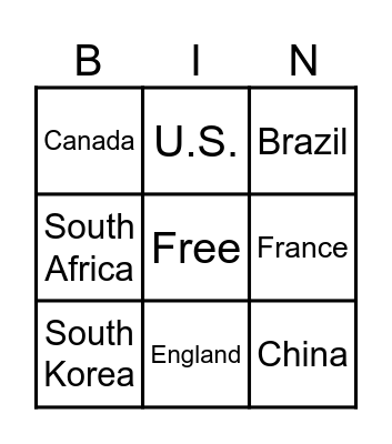 Countries (Grade 5) Bingo Card