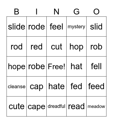 long and short vowel sounds Bingo Card