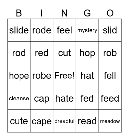 long and short vowel sounds Bingo Card