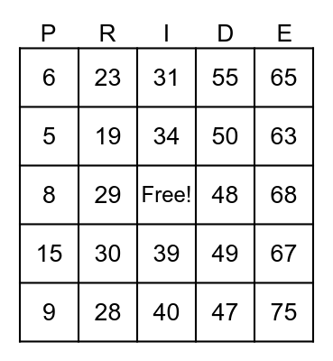 TBT PRIDE CLUB! Bingo Card