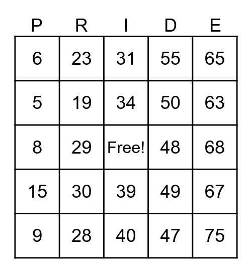 TBT PRIDE CLUB! Bingo Card