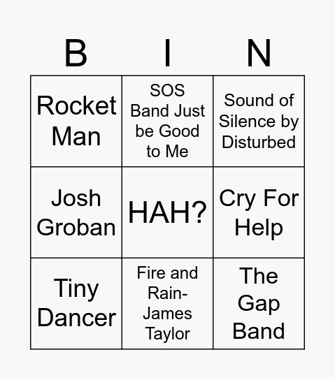 PAPA G's MUSIC BINGO Card