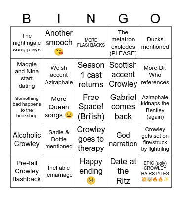 Good Omens 3 Bingo Card