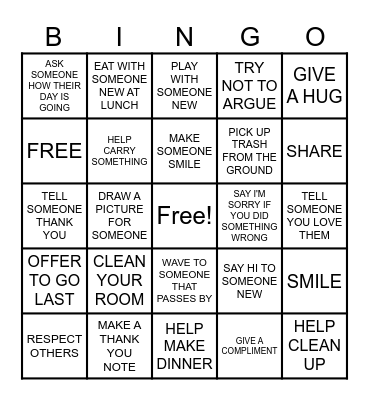 KINDNESS Bingo Card