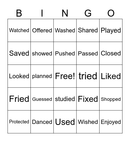 Regular verbs simple past Bingo Card