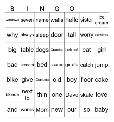 The Big Dog - Kids 4 Story Bingo Card