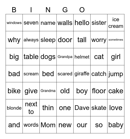 The Big Dog - Kids 4 Story Bingo Card