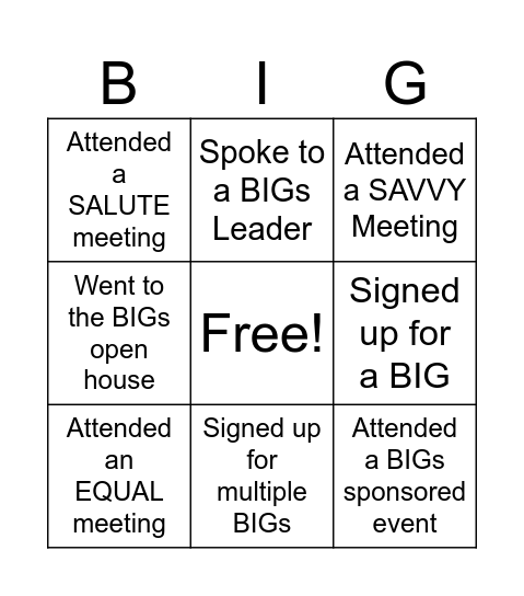 BIGs Bingo Card