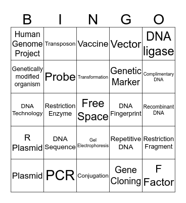 DNA Technology Bingo Card