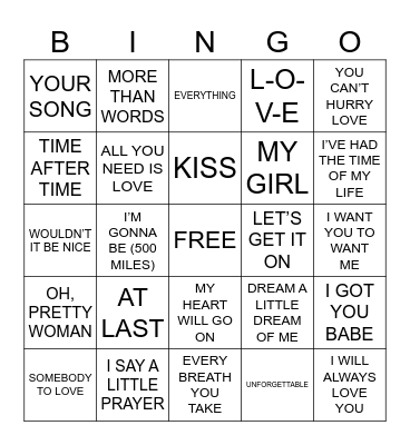 CLASSIC LOVE SONGS Bingo Card