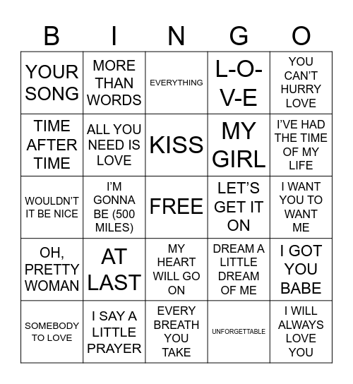 CLASSIC LOVE SONGS Bingo Card