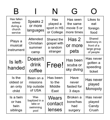 Ice Breaker Bingo Card