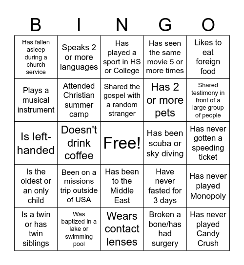 Ice Breaker Bingo Card