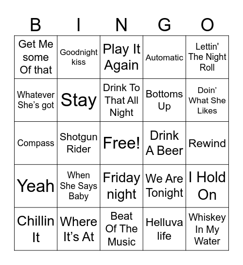 Country Songs Bingo Card