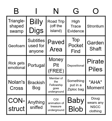 Curse of Oak Island Bingo Card