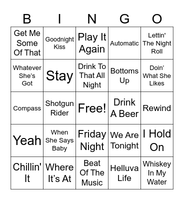 Country Songs Bingo Card